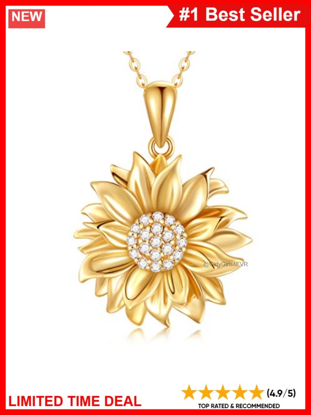 14K Solid Gold Sunflower Pendant Necklace Moissanite Fine Jewelry Gift